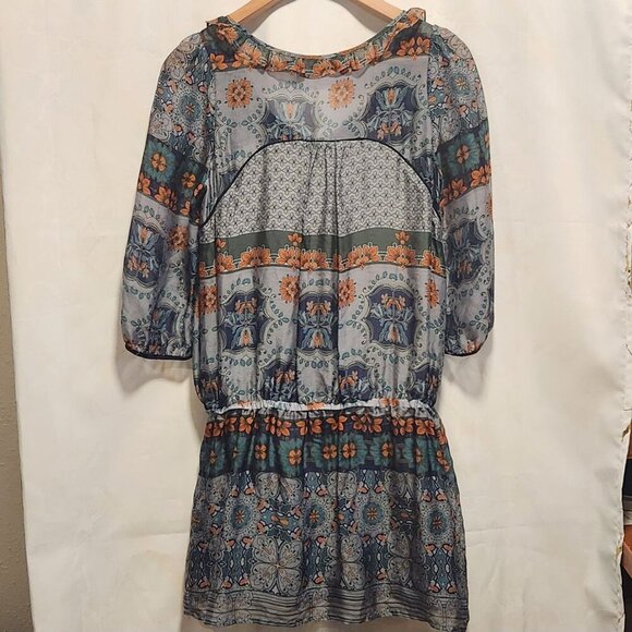 Trinity 100% Silk Blouse Women's Size M Floral V-Neck 3/4 Sleeve Elastic‎ Waist - Picture 7 of 9